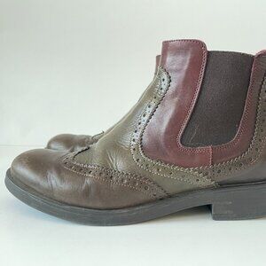 Progetto Glam Brown Olive Leather Chelsea Wing Tip Ankle Boots Sz 37